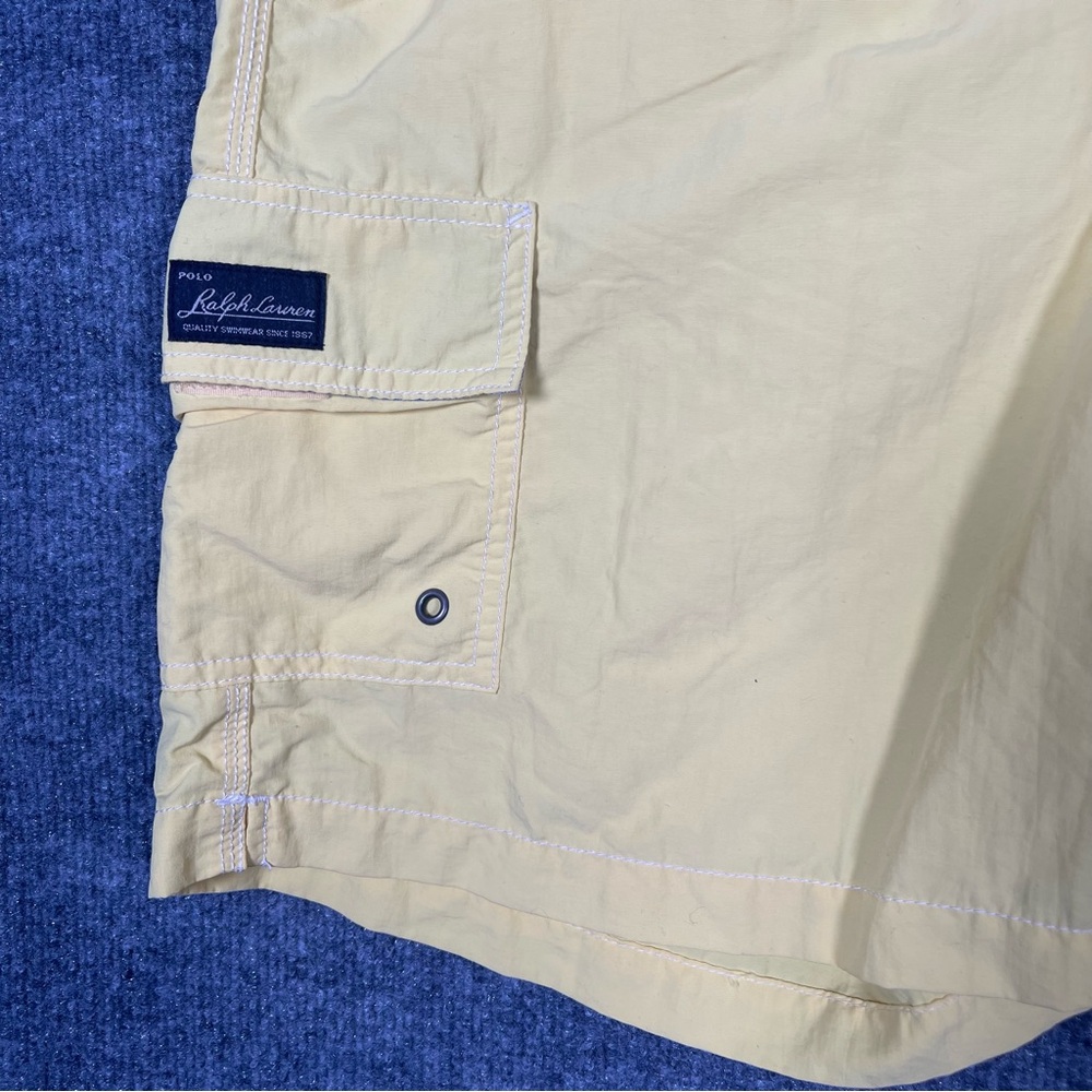 Polo Ralph Lauren Mens XL Yellow Lined Cargo Tie Swim Trunks Shorts 90s Y2K Pony - Picture 5 of 10